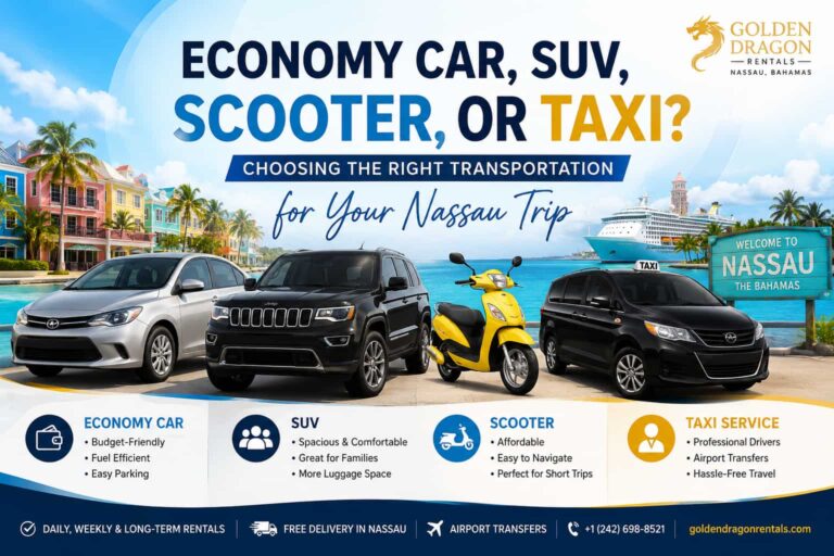Read more about the article Economy Car, SUV, Scooter, or Taxi? Choosing the Right Transportation for Your Nassau Trip