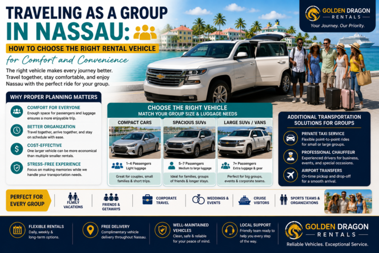 Read more about the article Traveling as a Group in Nassau: How to Choose the Right Rental Vehicle for Comfort and Convenience