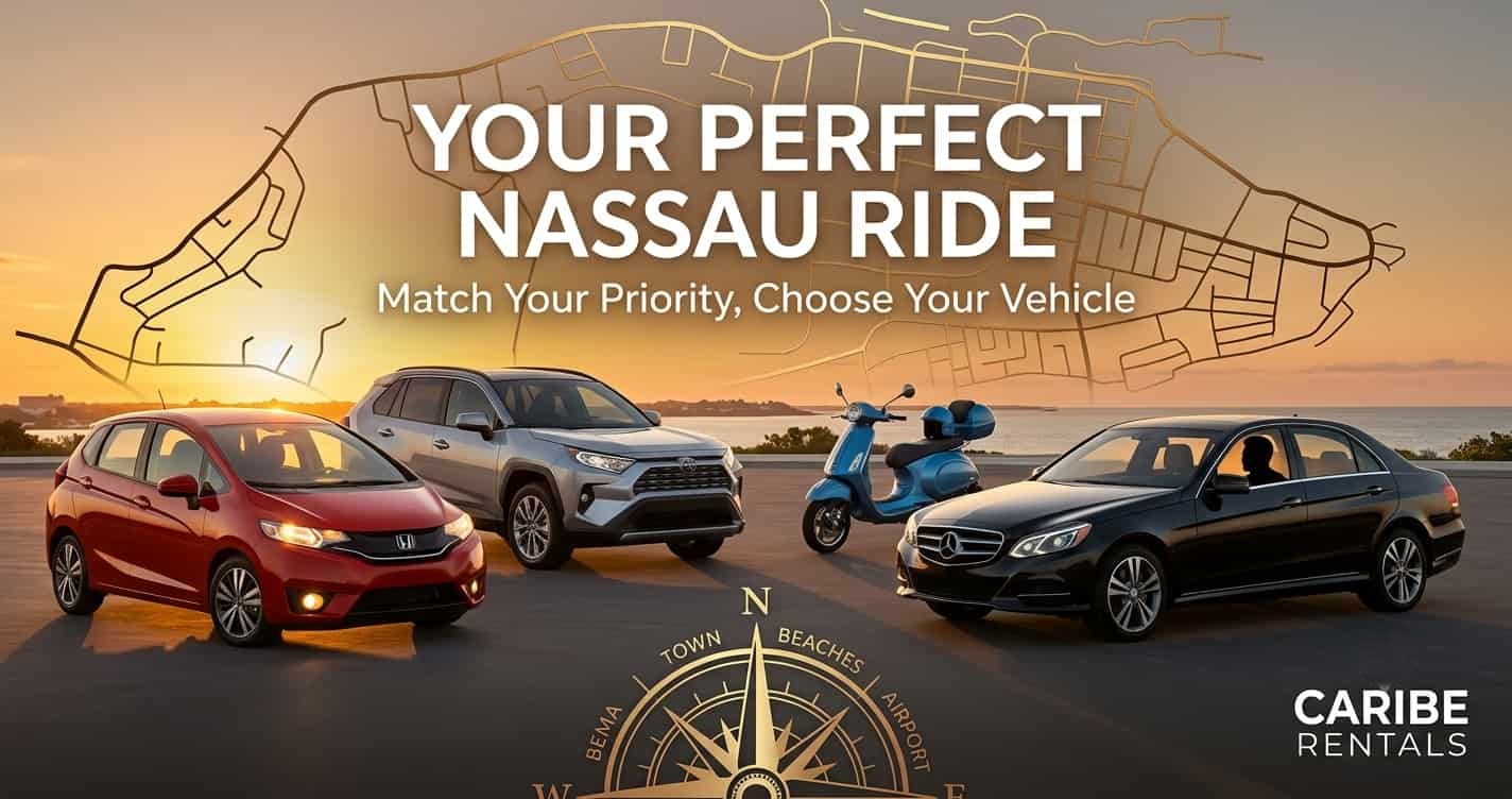 Read more about the article The Ultimate Vehicle Selection Guide for Nassau Visitors: Matching Your Travel Priorities to the Perfect Ride